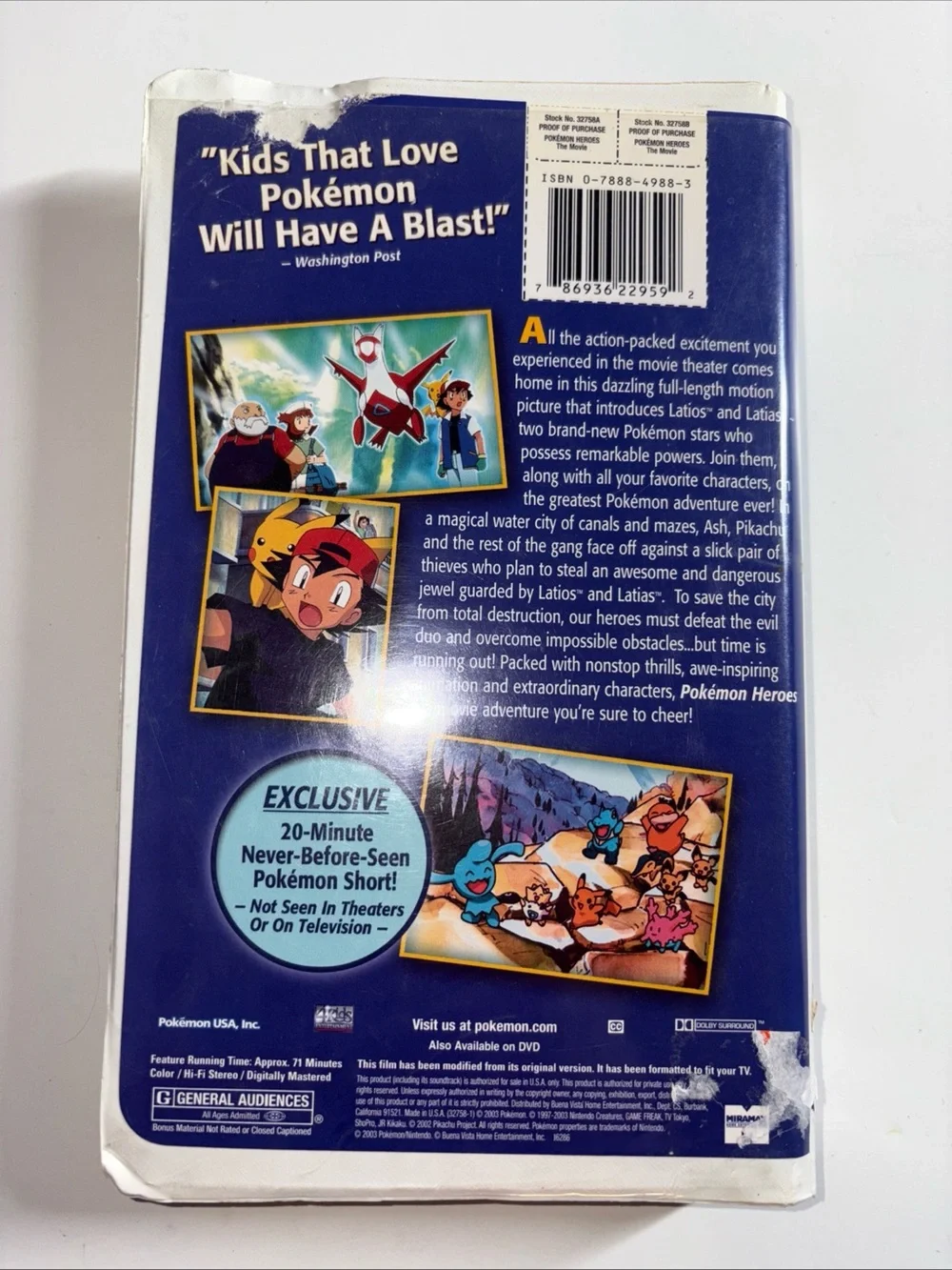 Pokemon Heroes The Movie VHS – Blue Cover
